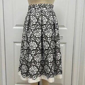 Eliza J cutout black and white floral skirt